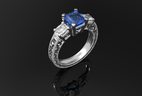 ring threestone sapphere emerald jewelry gold luxury printable 3d print model - Mito3D