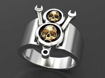 squillare v8 cranio gioielleria Stampa 3dprinted stampabile anelli design gioiello d'oro stampa oro prototipazione argento motociclista annerimento 3d print model - Mito3D