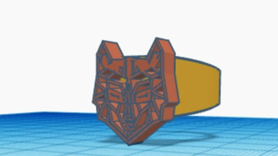 anillo lobo cabeza 3d print model - Mito3D
