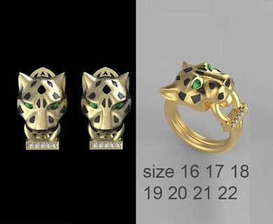 anillos pendientes pulsera pantera panthera panter anillo colgante pendiente 3d print model - Mito3D