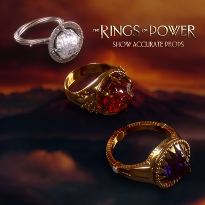 rings of power - accurate lord galadriel narya nenya vilya ruby diamond sapphire anillos de poder gandalf elrond ring jewelry 3d print model - Mito3D