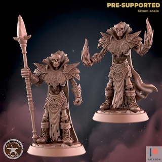 risen bloodmage two models fantasy warcraft dnd miniature stl model resin wow human scarlet monastery church dungeon 32mm boss thalnos mage skeleton undead 3d print model - Mito3D