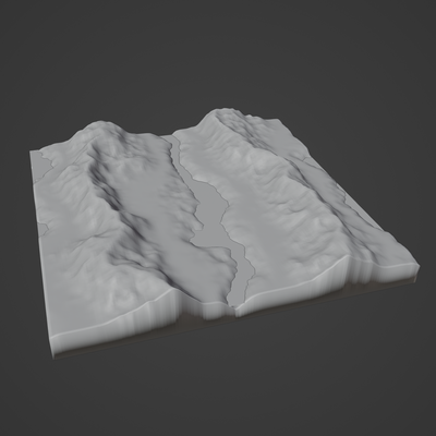 rivière topographie paysage calcul canyon désert terrain alpin érosion nature environnement neige printemps sable forêt sol 3d print model - Mito3D