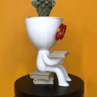 robert book planter - reader raader cute pot teacher student study glasses small plants 3d print model - Mito3D