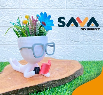 robert reading coffee book cute decor vase planter 3d print model - Mito3D