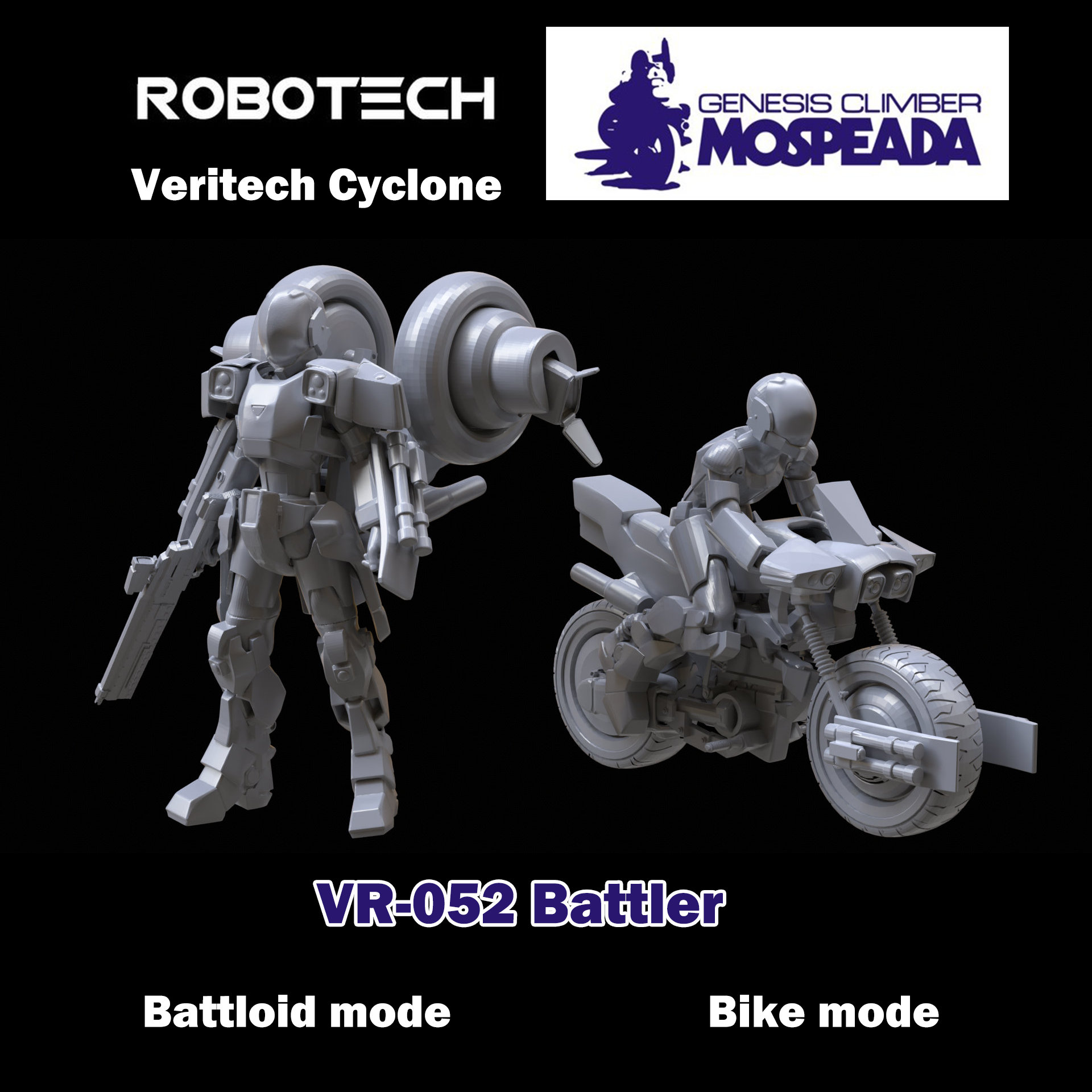 robotech veritech ciclone mospeda stampabile combattente vr 052 modellato macross battloid mecha robot mech Vintage custode cyborg invid battroid anime miniature sci fi 3D print model - Mito3D