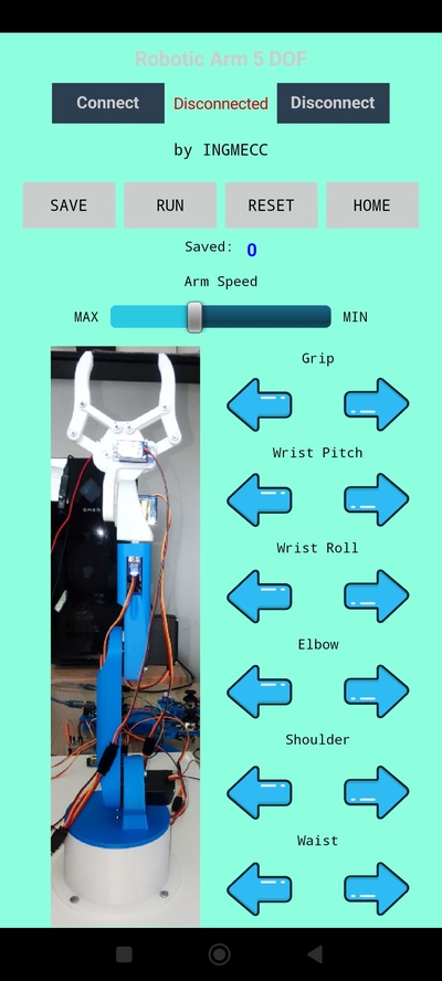 robotica braccio 5 dof arduino schizzo + fonte codice mit app inventore ci lavorando apk utensili 3d print model - Mito3D