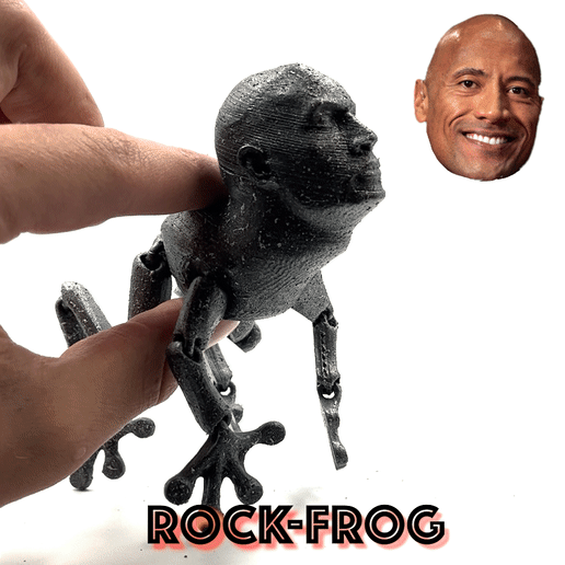 rock-frog flexi print-in-place frog dwayne johnson 3D print model - Mito3D