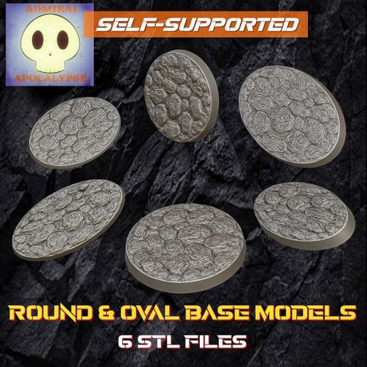 rock suelo base conjunto 2 oval bases 6 tamaños roca lava ambiente realista juego mesa rpg dnd montañas cráneo martillo guerra warhammer40k 40k 3D print model - Mito3D