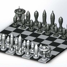 rocket chess game boardgame bishop king knight pawn piece pieces queen rook set collection model support spaceship space station 3d print model - Mito3D
