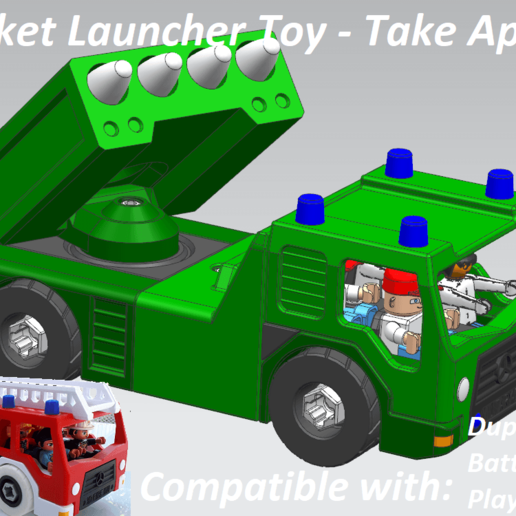 rocket launcher - take apart gadget playmobil lego duplo toddler nut screw truck fire toy 3D print model - Mito3D