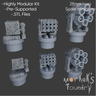 rocket launcher turrets miniature proxy chimera tabletop gaming wargaming rhino orc 42k war hammer multi-part presupported ork pre supported vehicles modular w40k chaos 3d print model - Mito3D