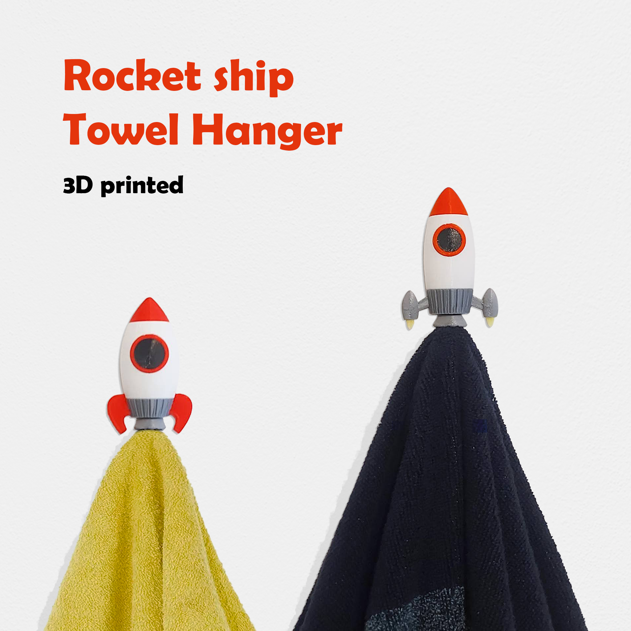 rocket ship towel hanger space spaceship bedroom bathroom hook 3D print model - Mito3D