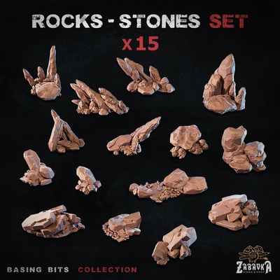rocks & stones - basing bits game decorations fantasy stone dnd scenery bases element diorama 3d print model - Mito3D