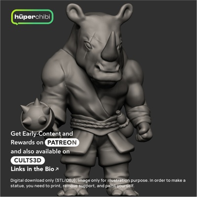 rocksteady monje japón juego adolescente mutante ninja tortugas villano rinoceronte acción figura 3d impresión ventilador arte coleccionables cómic personaje huper3d 3d print model - Mito3D