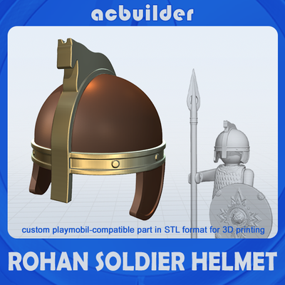 rohan soldier helmet playmobil compatible infantry warrior tolkien lotr lord of rings weapon print stl acbuilder 3d print model - Mito3D