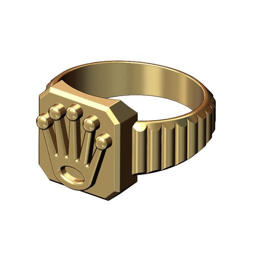 Rolex Krone sehen Verknüpfung rechteckig Etikett Ring Größe 6to11 3d drucken Modell Schmuck druckbar Gold Silber Signet Luxus Präsidentschaftswahl bling 3D print model - Mito3D