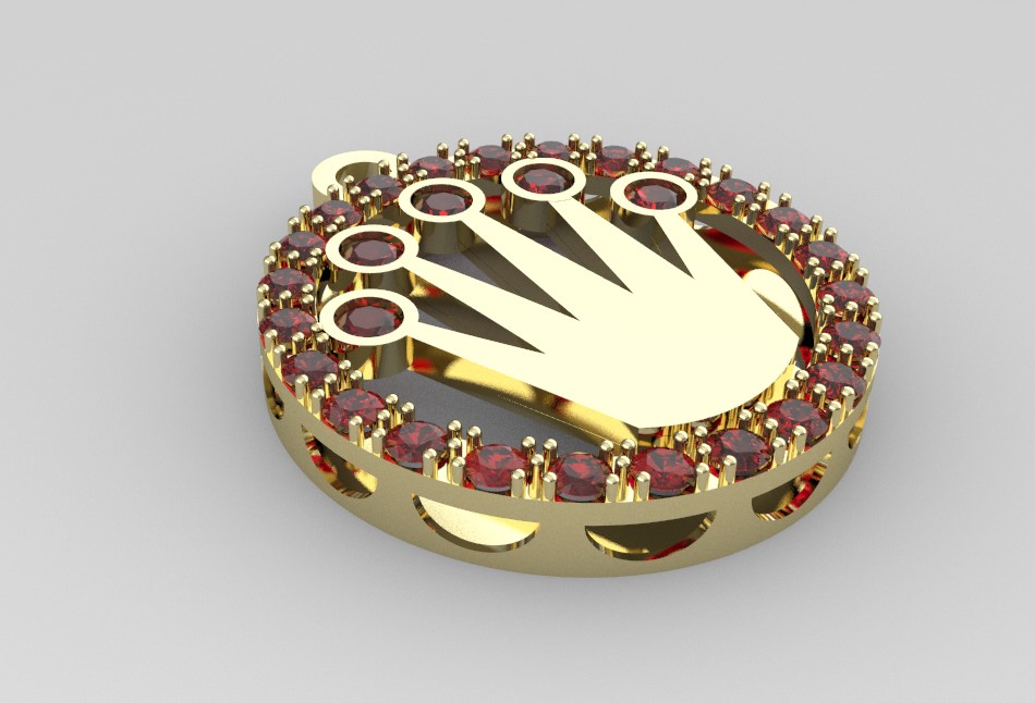 rolex colgante pendiente 3d diseño hardware piedras corona joya hombre 3D print model - Mito3D