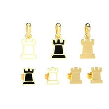 rook pendant earrings chess set 3d print model gold silver platinum sterling printable jewelry jewellery jewel beautiful great elegant sport intelligence game symbol pendants 3d print model - Mito3D