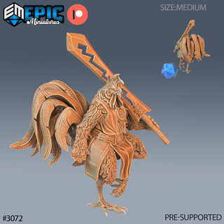 rooster warrior dnd miniature tabletop miniatures gaming monster 3d model rpg dndminis stl file epic-miniatures dndminiatures 3dprint 3dminiature printedminis 3dprinting dungeon fantasy roleplaying dragon undead pre-supported 3d print model - Mito3D