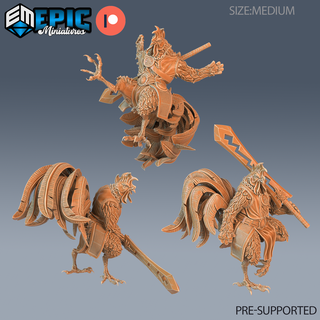 rooster warrior set dnd miniature tabletop miniatures gaming monster 3d model rpg dndminis stl file epic-miniatures dndminiatures 3dprint 3dminiature printedminis 3dprinting dungeon fantasy roleplaying dragon undead pre-supported 3d print model - Mito3D