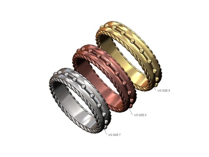 rope sides beaded split cigar band us sizes 7 8 9 3d print model bead carved braided ring jewellery jewelry gold silver printable stacker stackable luxury statement 3d print model - Mito3D