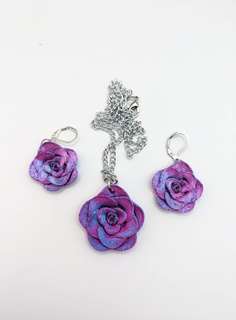 rose jewelry set necklace earrings flowers flower pendant 3d print model - Mito3D