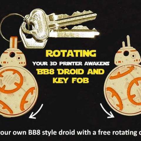 rotating bb8 droid key fob jewelry keychains wars war unique toy star scifi print place print-in-place present organization novel moving movie model chain keyring keychain gift fun designer cute collectible 3D print model - Mito3D