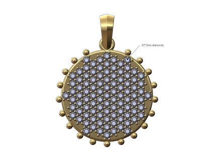 round beaded diamond coin pendant charm 3d print model Jewelry bead iced gold silver printable bail necklace sterling jewelry jewellery bracelet 3d print model - Mito3D