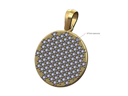 round diamond coin pendant charm 3d print model iced gold silver printable bail necklace sterling jewelry jewellery bracelet 3d print model - Mito3D