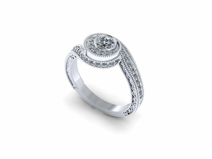 runden Tiffany Diamant Ring s1 Lux Silber Gold Schmuck druckbar 3d Modell Trend Mode Design zbrush 3d print model - Mito3D