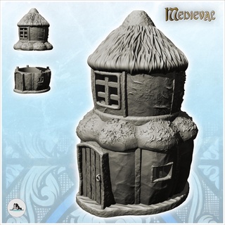 round two-storey dwelling wooden logs straw roof 15 - medieval feudal old archaic saga 28mm 15mm building architecture tabletop miniatures scenery wargame game terrain house accessories middle age dark rose war traditionnal fantasy european village 3d print model - Mito3D