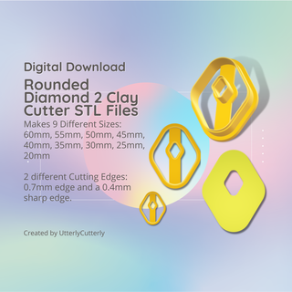 rounded diamond 2 clay cutter - donut geometric stl digital file download- 9 sizes versions cookie earring polymer embossed hexagon utterlycutterly utterly cutterly fondant organic shape indie fashion 3d print model - Mito3D