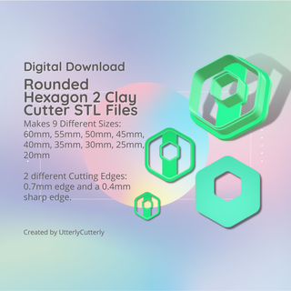 rounded hexagon 2 clay cutter - donut geometric stl digital file download- 9 sizes versions cookie earring polymer embossed utterlycutterly utterly cutterly fondant organic shape indie fashion 3d print model - Mito3D