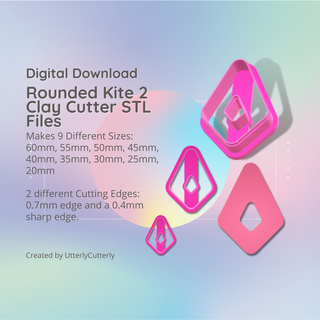 rounded kite 2 clay cutter - donut geometric stl digital file download- 9 sizes versions cookie earring polymer embossed hexagon utterlycutterly utterly cutterly fondant organic shape indie fashion 3d print model - Mito3D