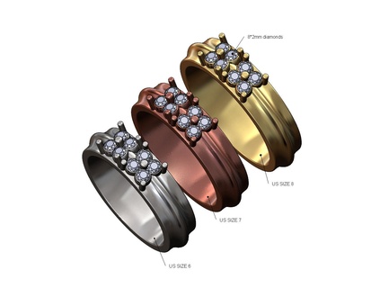 redondeado labio cuadrado racimos diamante anillo us tamaños 6 7 8 3d impresión modelo racimo joyería joya oro plata imprimible lujo declaración compromiso Boda Moda clásico 3d print model - Mito3D