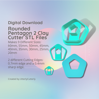 rounded pentagon 2 clay cutter - donut geometric stl digital file download- 9 sizes versions cookie earring polymer embossed hexagon utterlycutterly utterly cutterly fondant organic shape indie fashion 3d print model - Mito3D