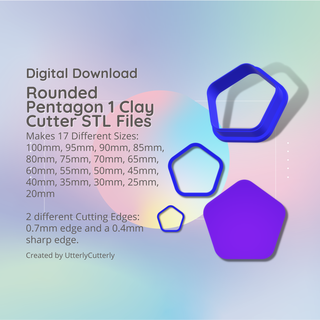 rounded pentagon clay cutter - basic shape geometric stl digital file download- 17 sizes 2 versions cookie earring polymer embossed hexagon utterlycutterly utterly cutterly fondant organic indie fashion 3d print model - Mito3D