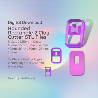rounded rectangle 2 clay cutter - donut geometric stl digital file download- 9 sizes versions cookie earring polymer embossed hexagon utterlycutterly utterly cutterly fondant organic shape indie fashion 3d print model - Mito3D