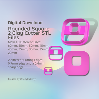 rounded square 2 clay cutter - donut geometric stl digital file download- 9 sizes versions cookie earring polymer embossed hexagon utterlycutterly utterly cutterly fondant organic shape indie fashion 3d print model - Mito3D