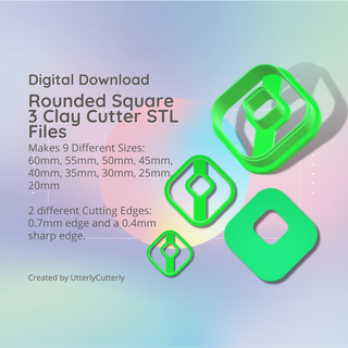 rounded square 3 clay cutter - donut geometric stl digital file download- 9 sizes 2 versions cookie earring polymer embossed hexagon utterlycutterly utterly cutterly fondant organic shape indie fashion 3d print model - Mito3D
