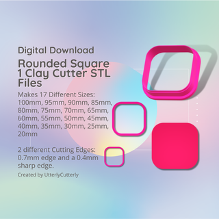 rounded square clay cutter - basic shape geometric stl digital file download- 17 sizes 2 versions cookie earring polymer embossed hexagon utterlycutterly utterly cutterly fondant organic indie fashion 3d print model - Mito3D