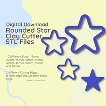 rounded star clay cutter - stl digital file download- 10 sizes 2 cutter versions 3d print model - Mito3D