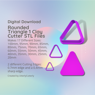 rounded triangle clay cutter - basic shape geometric stl digital file download- 17 sizes 2 versions cookie earring polymer embossed hexagon utterlycutterly utterly cutterly fondant organic indie fashion 3d print model - Mito3D