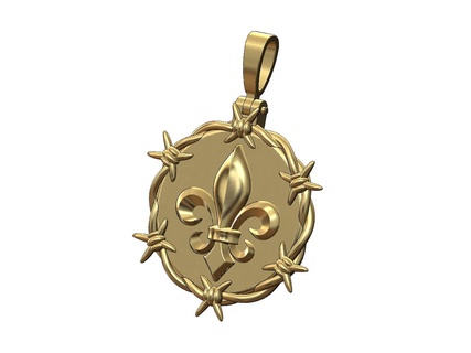 royal lily barbwire thornes pendant bail 3d print model lis lys flower heraldic fashion luxury jewelry printable jewellery gold silver round religious 3d print model - Mito3D