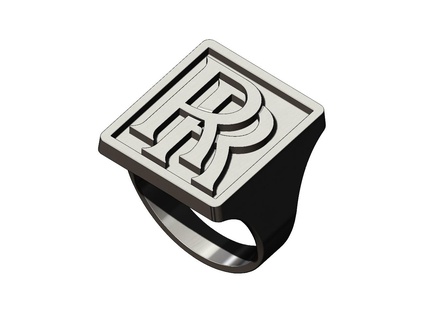 rr rolls-royce logo replica large rectangular ring size 6to13 3d print model bling swag hiphop jewelry printable gold silver sterling jewellery luxury statement symbol rolls royce emblem car automotive rings 3d print model - Mito3D