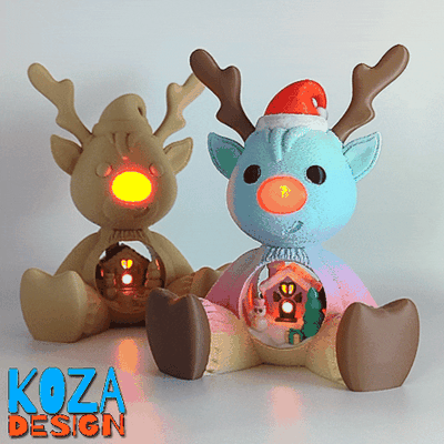 rudolph amico carina natale renna brillante naso bozzolo design pan zenzero casa diorama pupazzo neve albero lampada 3d print model - Mito3D