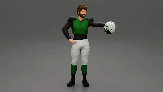 Rugby giocatore tenendo casco mani vari uomo corpo Abiti maschio carattere umano donna anatomia statua scultura lavoratore in piedi Stampa palla sport vestito 3d print model - Mito3D