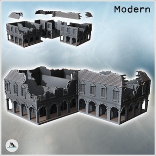 ruined building large colonnaded passage upper floor pediments slate roof 36 - modern ww2 ww1 world war diaroma wargaming rpg mini hobby Game architecture tabletop miniatures scenery wargame game terrain accessories normandy west two contempory flames yankee walking crisis bolt 3d print model - Mito3D