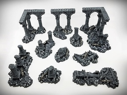 ruined columns deluxe bundle - grimdark version ancient ruins skulls spikes chaos rubble walls wall terrain terrainify scatter miniatures dnd d&d wargaming rpg roleplayinggame 3d print model - Mito3D